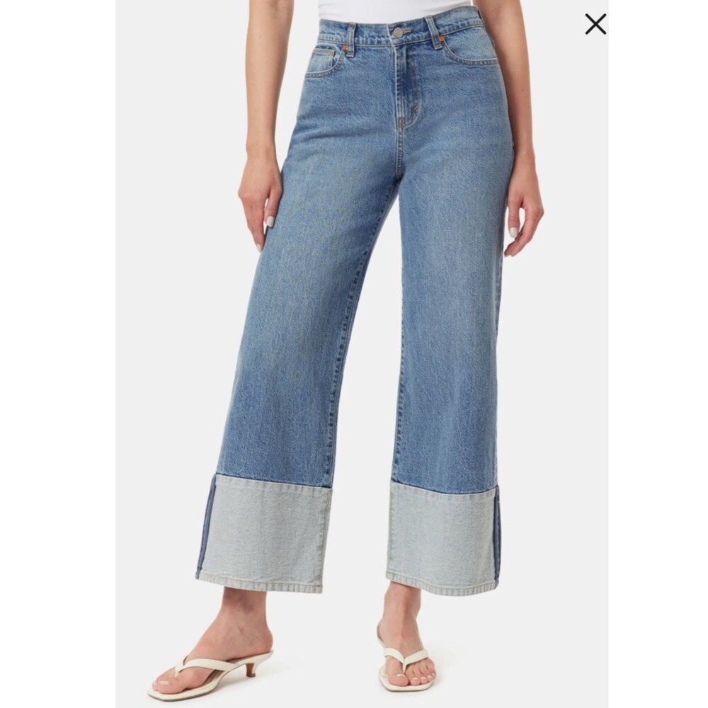 Habitual Blue Denim Jeans with ankle Cuffed bottom wide leg flare NWT size 14/32